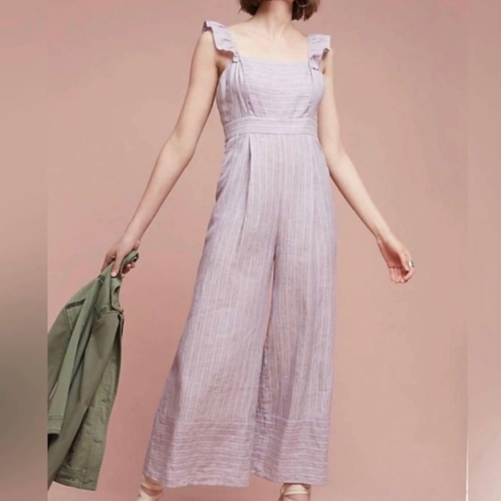 Elevenses Anthropologie Brand Light Blue/Lavender and Pink Stripe Jumpsuit